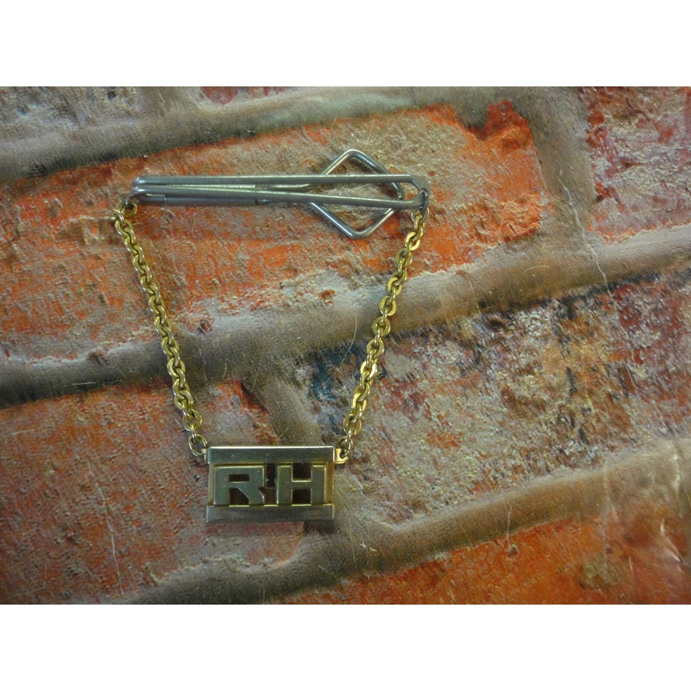 vintage Swank intiials letters‎ RH hanging  goldtone tie clasp tack clip